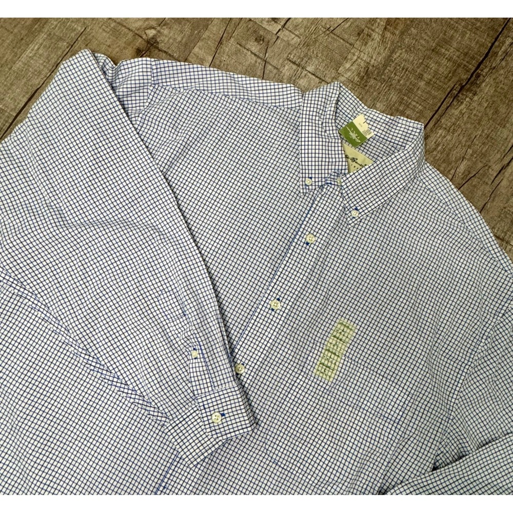Eddie Bauer Mens Large Tall Blue White Check Button Down Shirt Long Sleeve